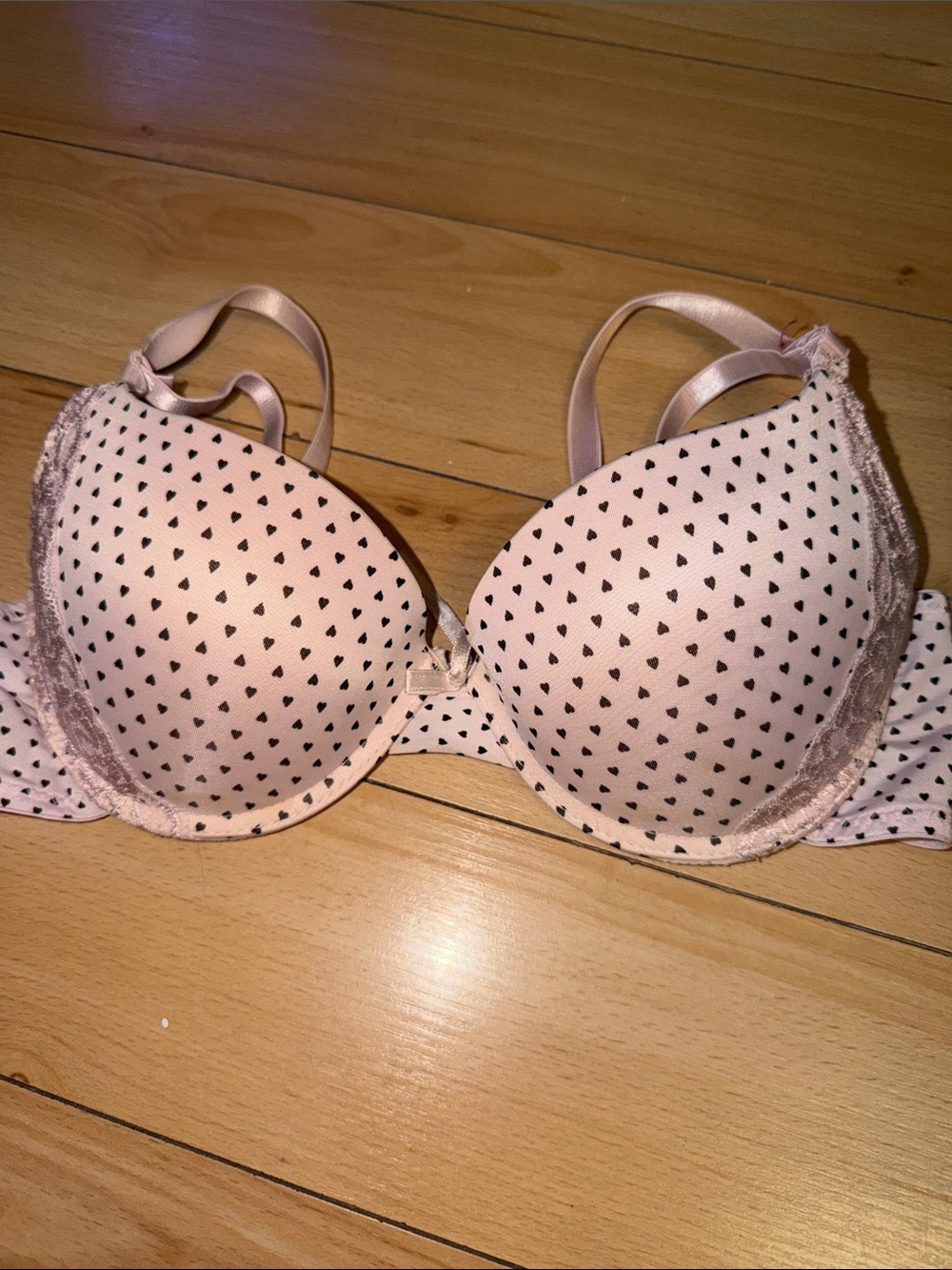 Vintage Charisma Pink Heart Print Padded Bra with Lace Trim